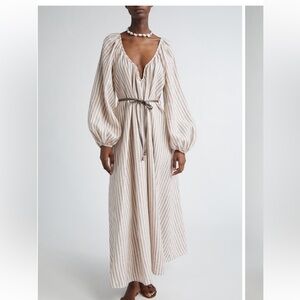 Zimmermann Cream and Tan Striped Long Sleeve Dress